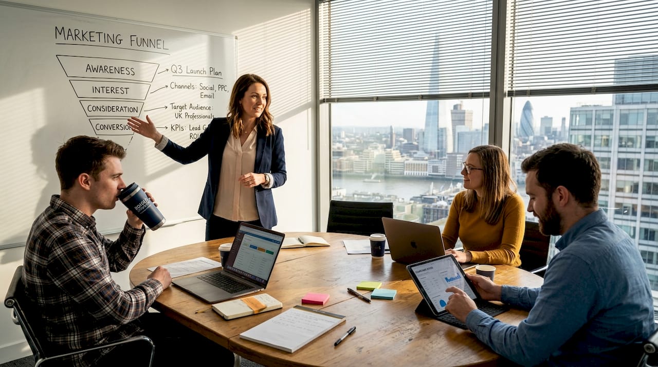 Marketing team meeting in conference room