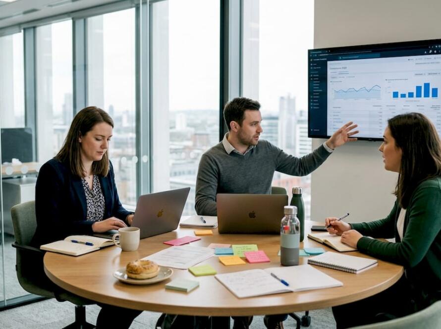Team reviewing content strategy analytics