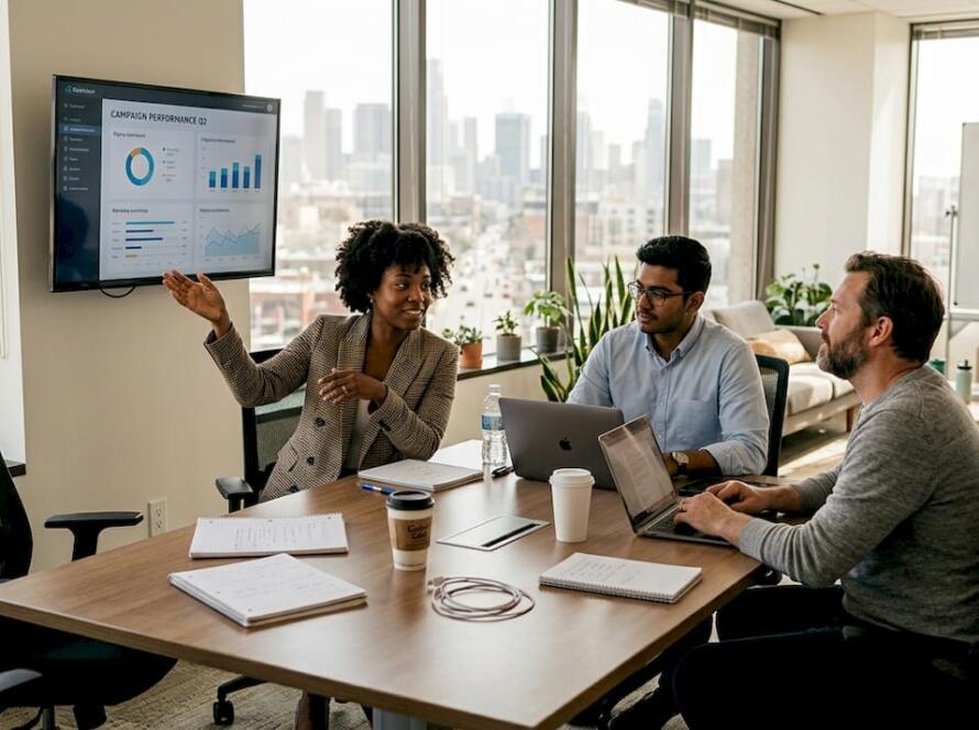 Business team planning with digital dashboard