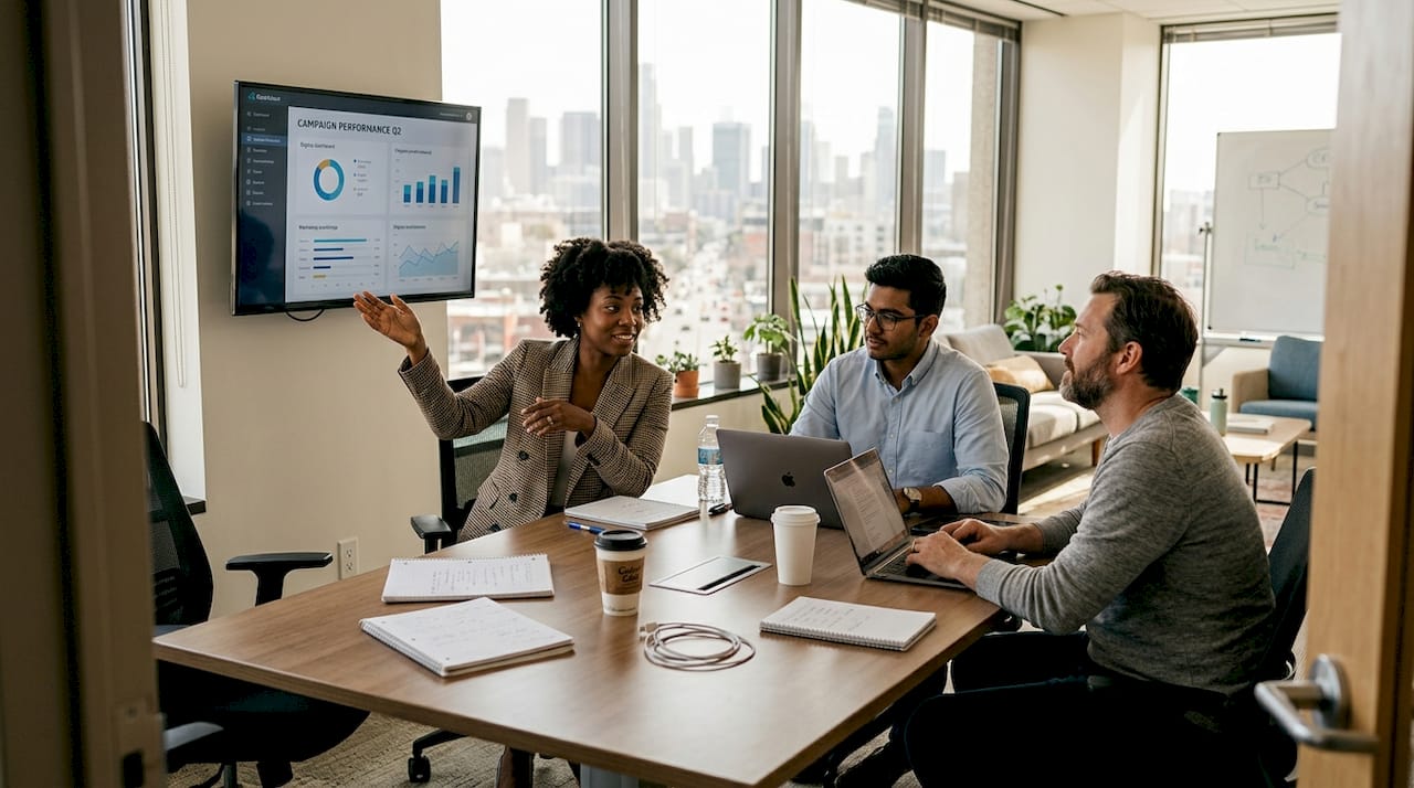 Business team planning with digital dashboard