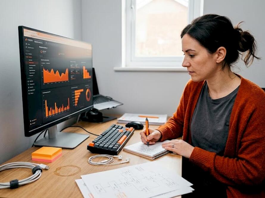 Web designer studying site analytics