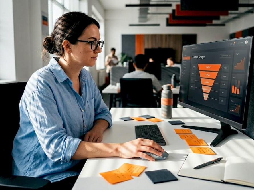 Ecommerce manager studying funnel stages