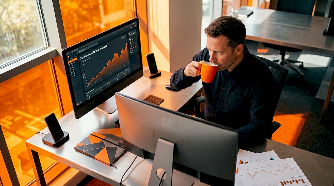 Man analyzing website data in home office