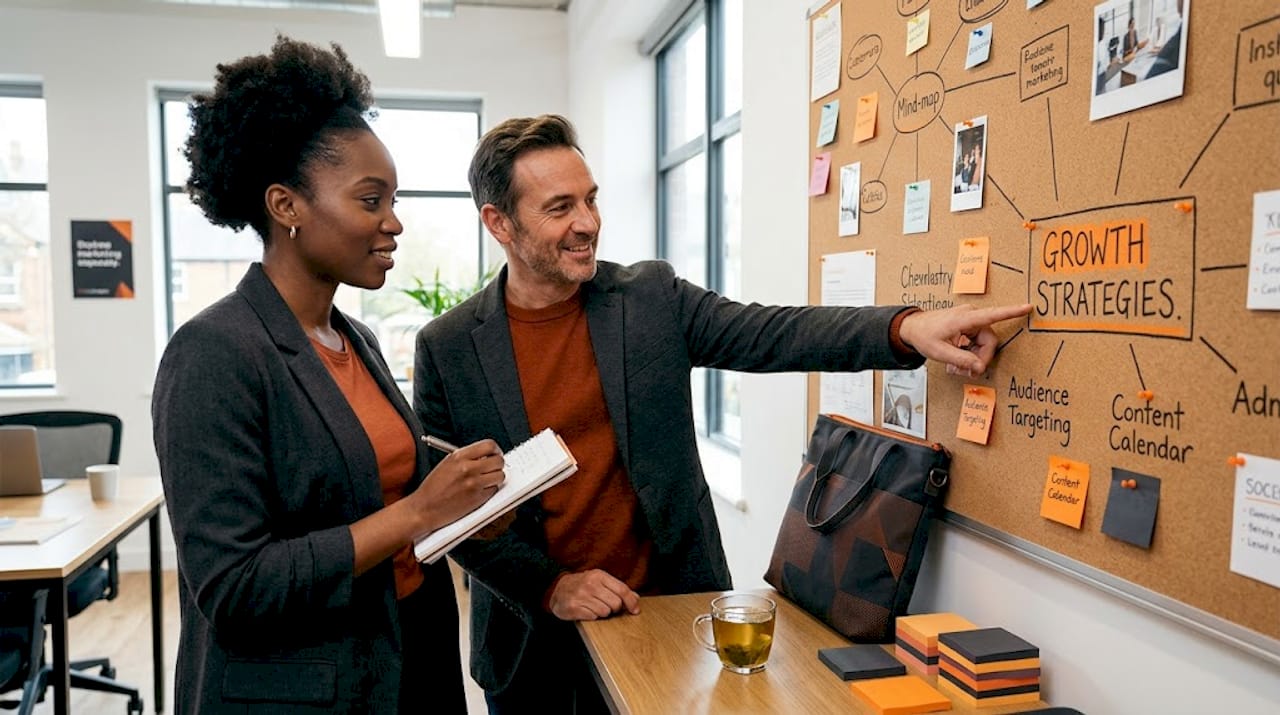Colleagues planning marketing strategy together
